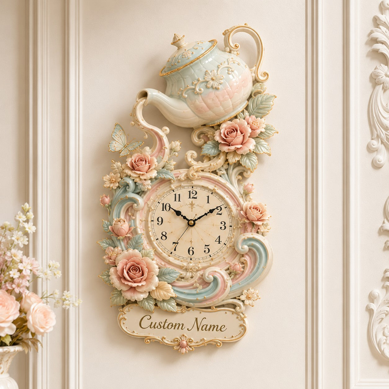 Personalized Tea Culture Lovers Wall Clock with Custom Name — personalized with a custom name
