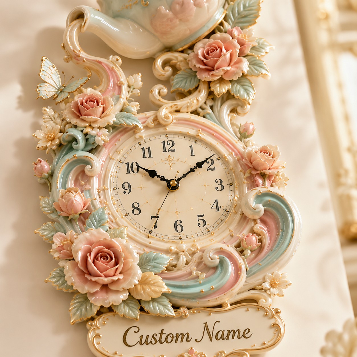 Personalized Tea Culture Lovers Wall Clock with Custom Name — personalized with a custom name