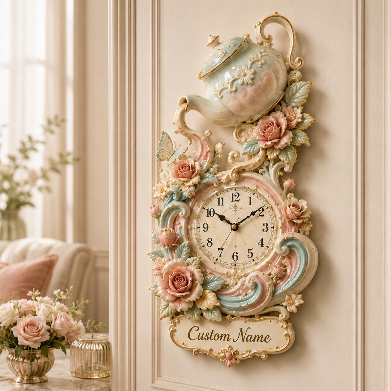 Personalized Tea Culture Lovers Wall Clock with Custom Name — personalized with a custom name
