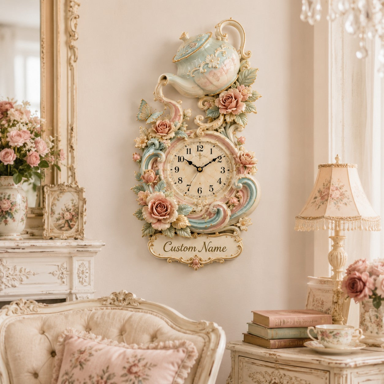 Personalized Tea Culture Lovers Wall Clock with Custom Name — personalized with a custom name