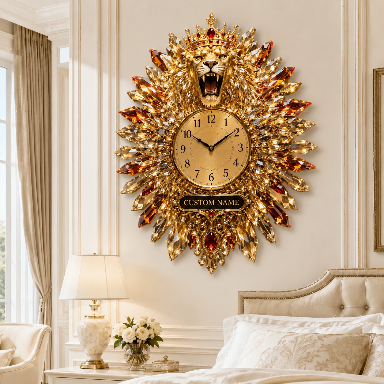 Personalized Crystal Lion Wall Clock with Custom Name — personalized with a custom name