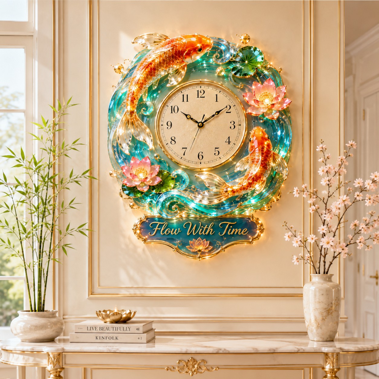 Personalized Koi Fish Wall Clock with Custom Name — personalized with a custom name