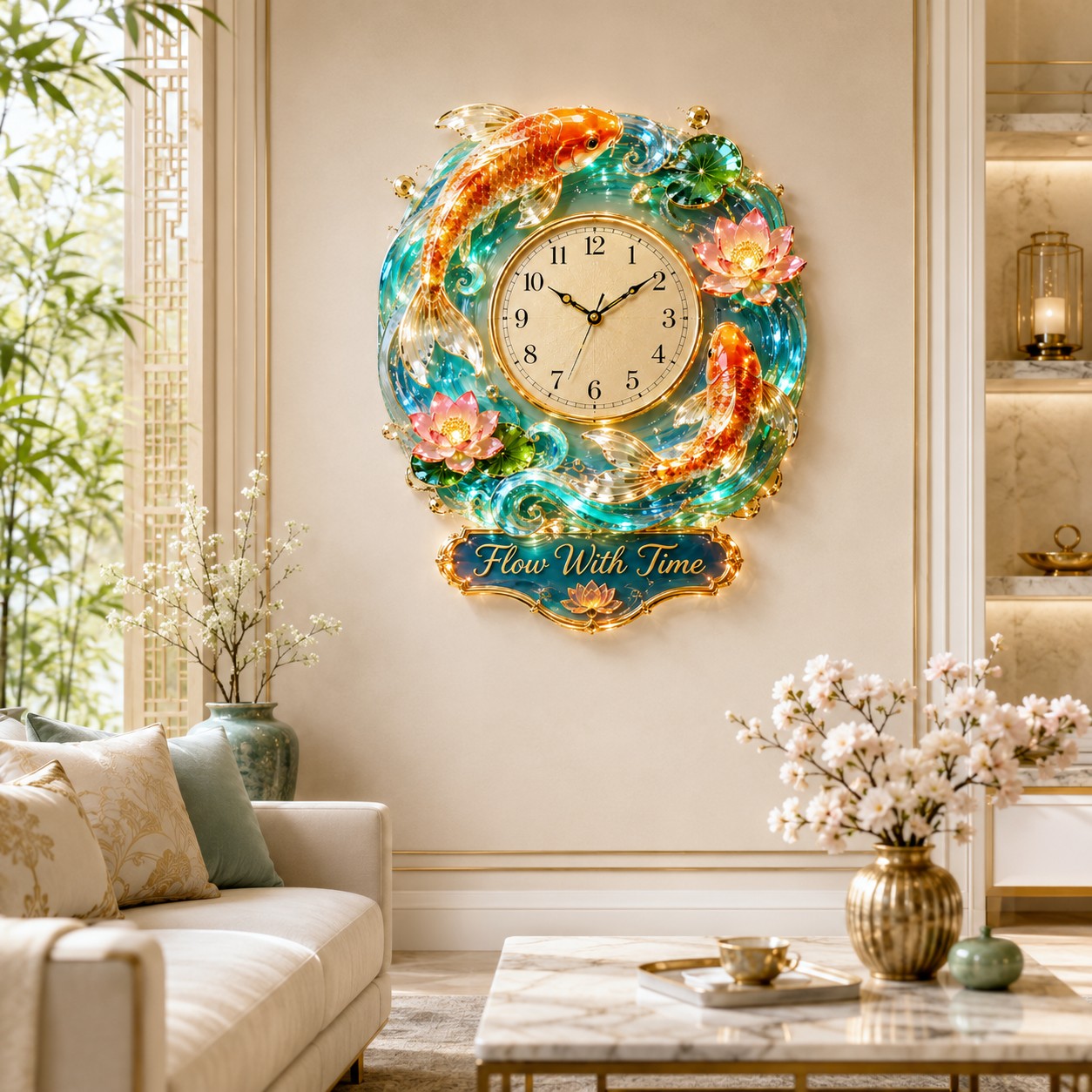 Personalized Koi Fish Wall Clock with Custom Name — personalized with a custom name