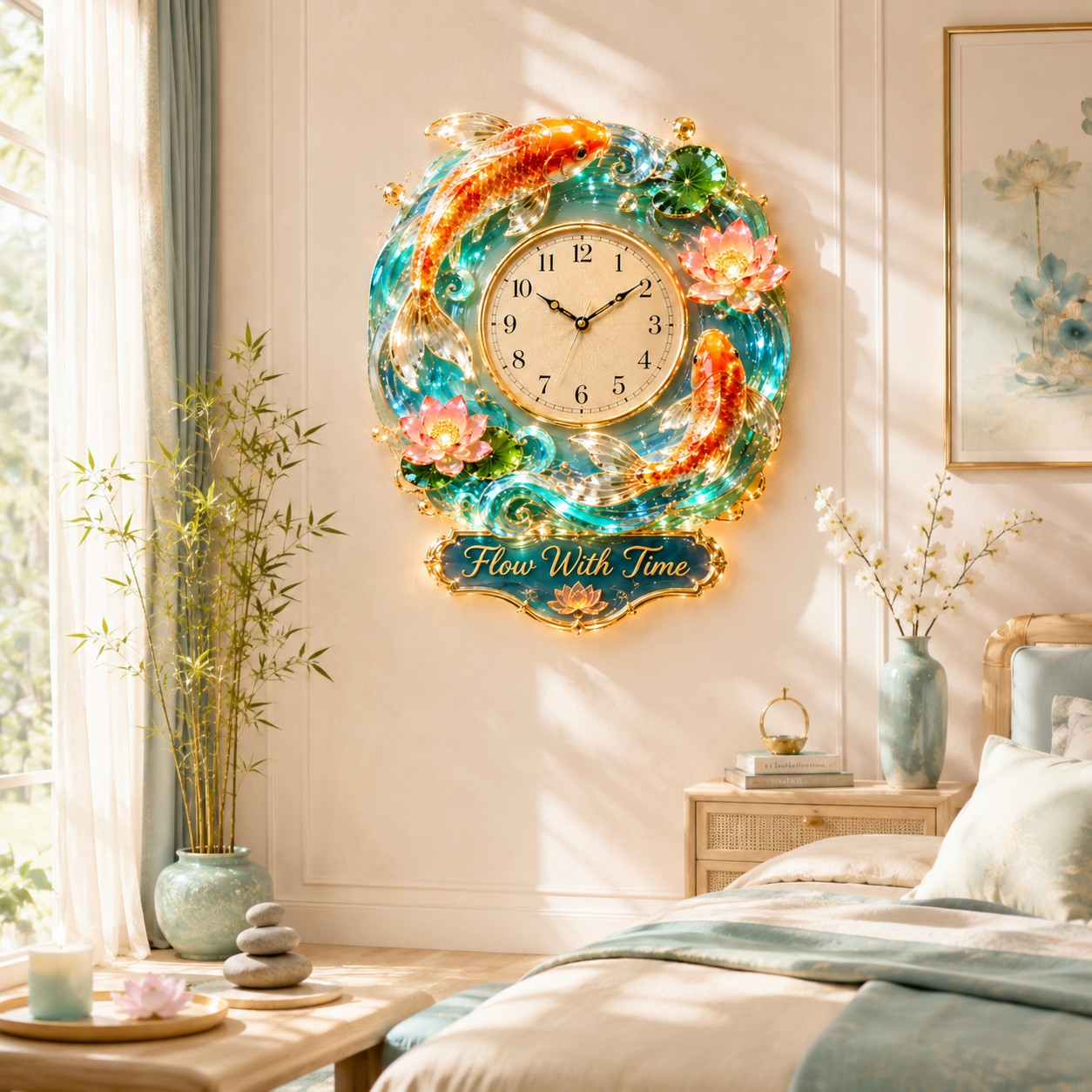 Personalized Koi Fish Wall Clock with Custom Name — personalized with a custom name