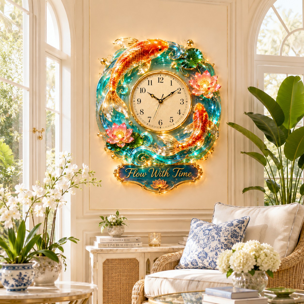 Personalized Koi Fish Wall Clock with Custom Name — personalized with a custom name
