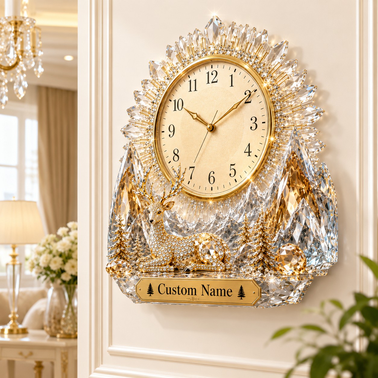 Personalized Deer Wall Clock with Custom Name (Design 2) — personalized with a custom name