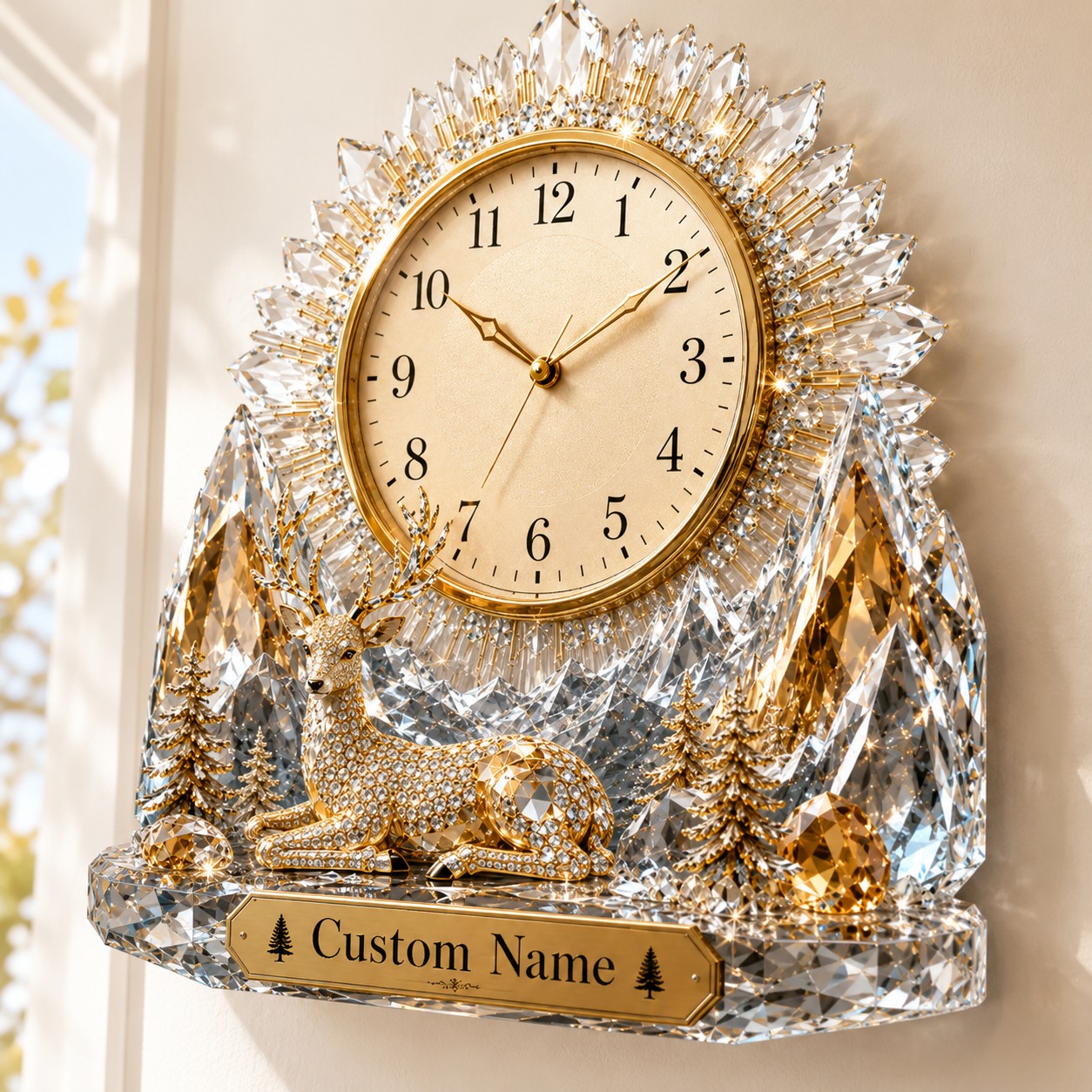 Personalized Deer Wall Clock with Custom Name (Design 2) — personalized with a custom name