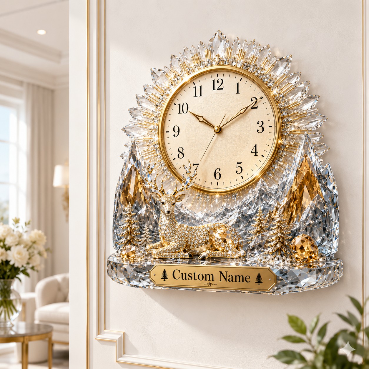 Personalized Deer Wall Clock with Custom Name (Design 2) — personalized with a custom name