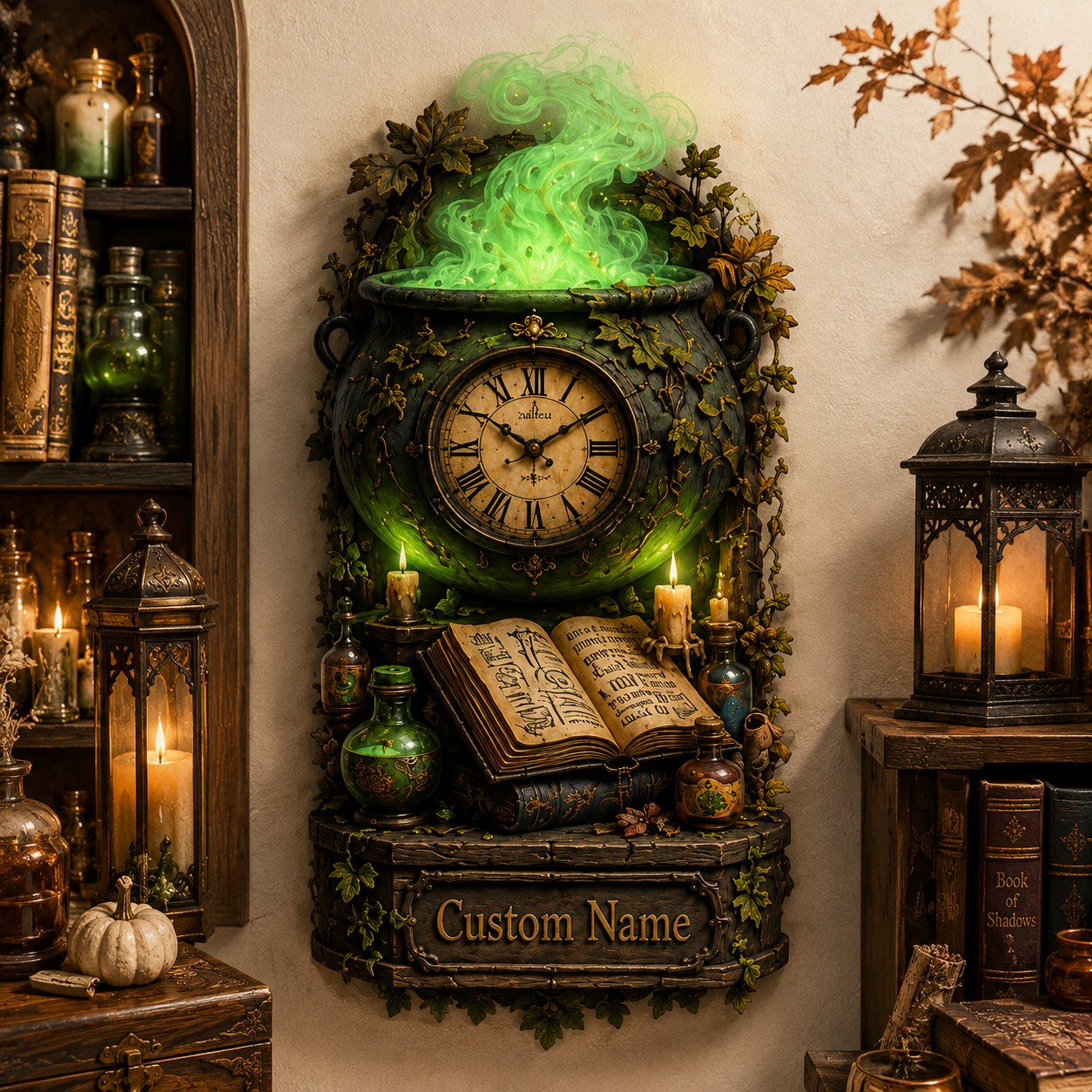 Personalized Witch Cauldron Wall Clock with Custom Name — personalized with a custom name