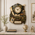 Personalized Travel Book Lover Wall Clock with Custom Name — personalized with a custom name