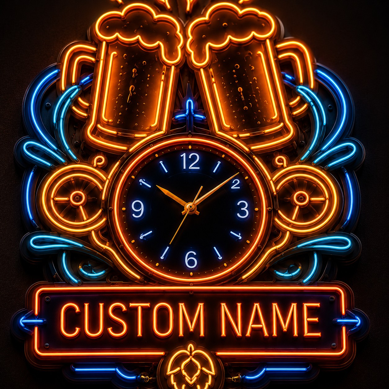 Personalized Neon Nightlife Interiors Wall Clock with Custom Name — personalized with a custom name