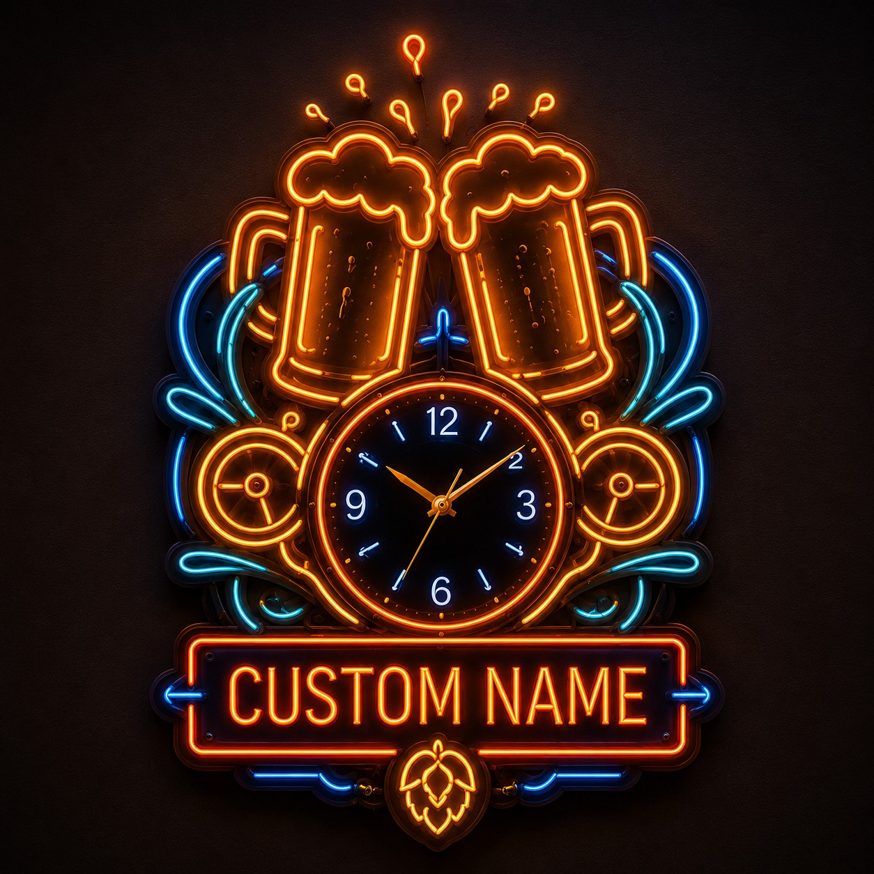 Personalized Neon Nightlife Interiors Wall Clock with Custom Name — personalized with a custom name