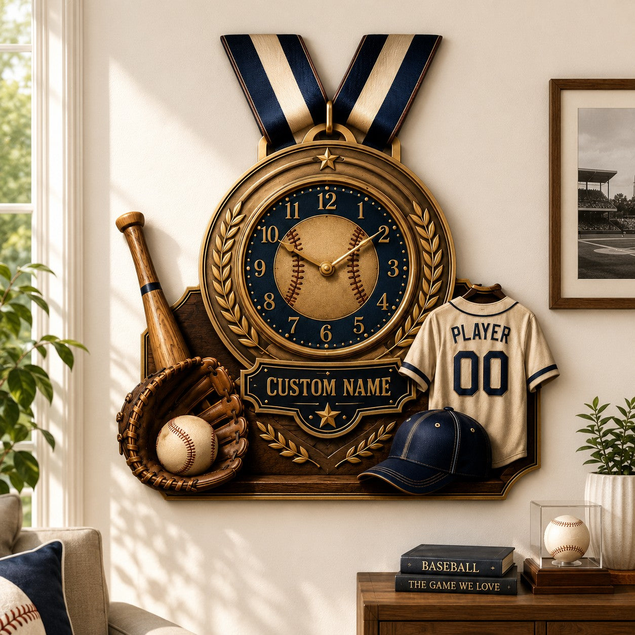 Personalized Baseball Achievement Wall Clock with Custom Name — personalized with a custom name