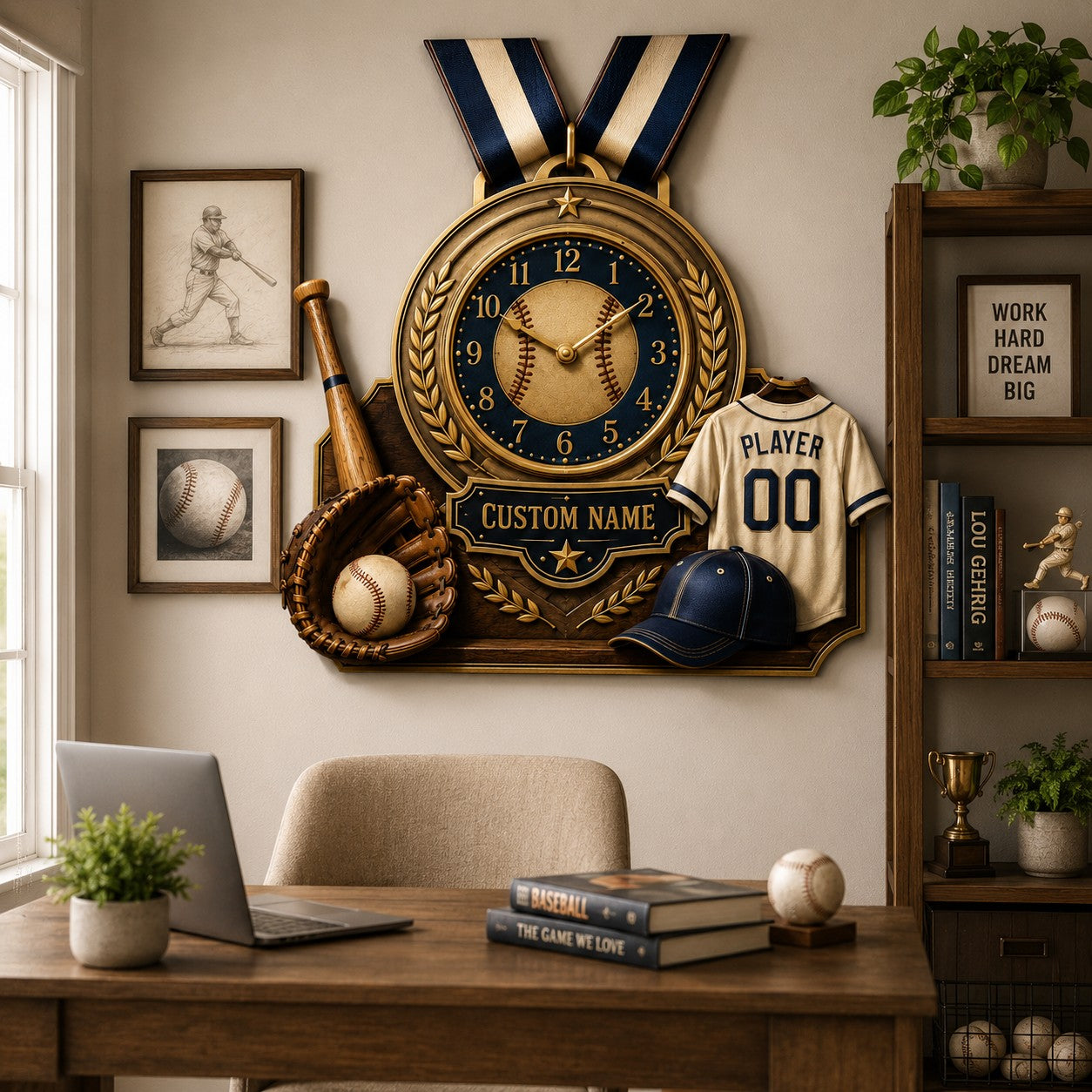 Personalized Baseball Achievement Wall Clock with Custom Name — personalized with a custom name