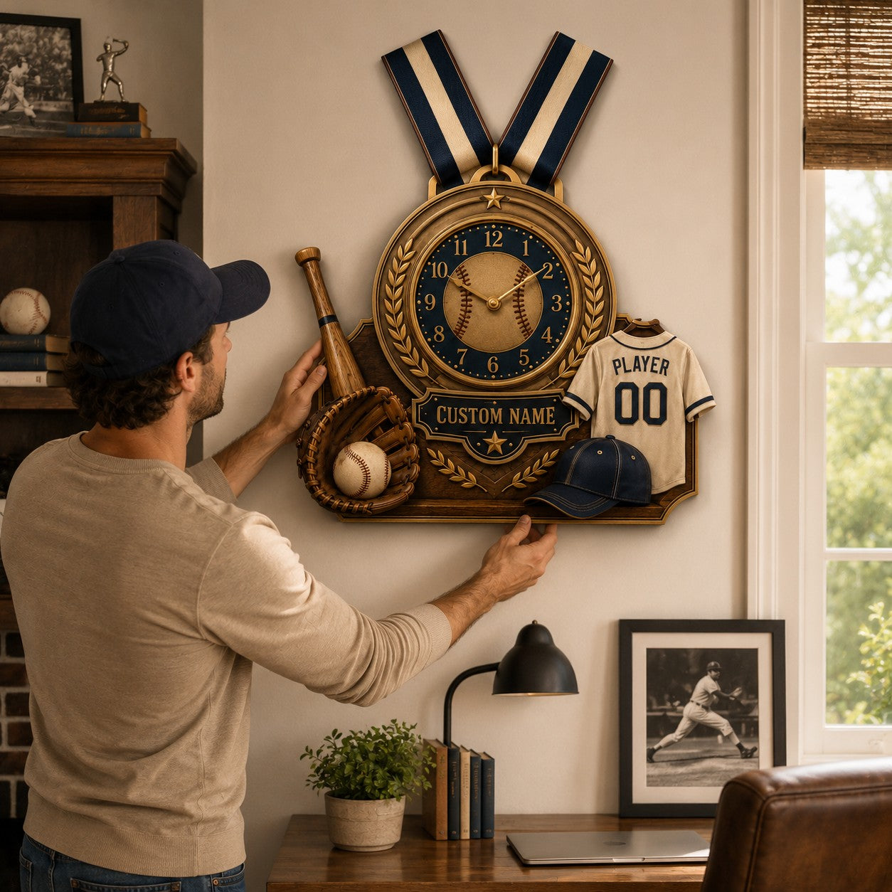 Personalized Baseball Achievement Wall Clock with Custom Name — personalized with a custom name