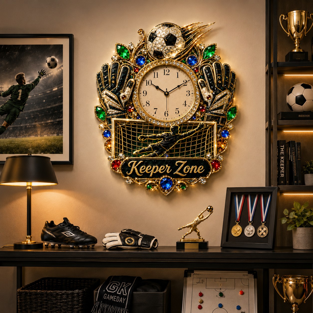 Personalized Goalkeeper Wall Clock with Custom Name — personalized with a custom name