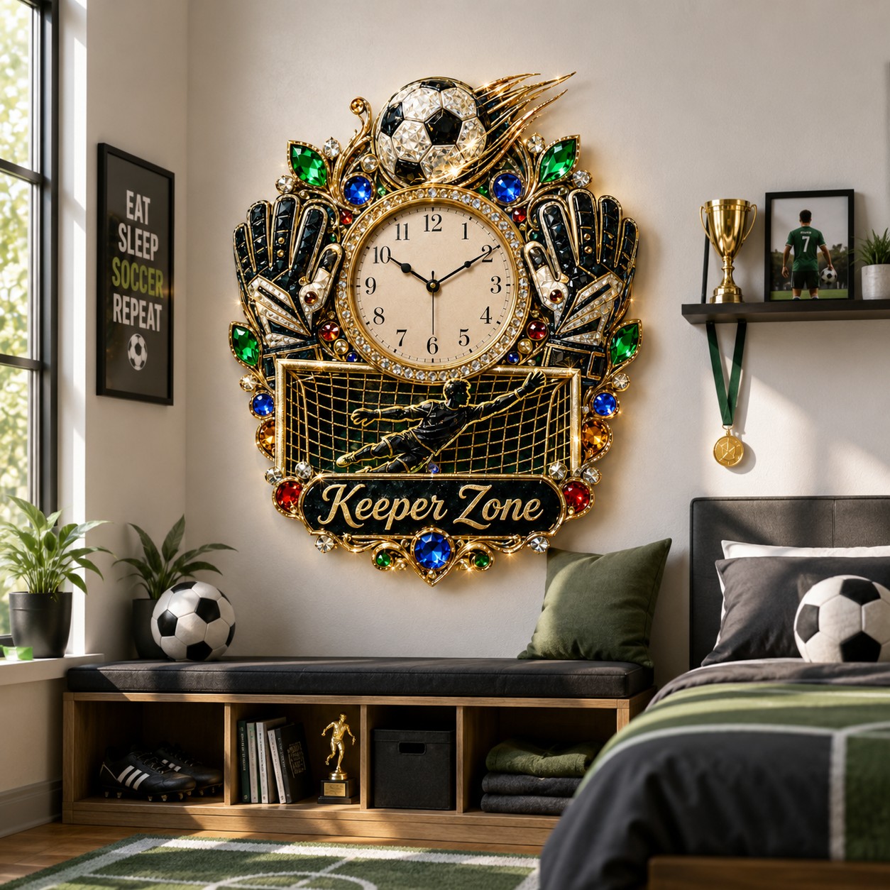 Personalized Goalkeeper Wall Clock with Custom Name — personalized with a custom name