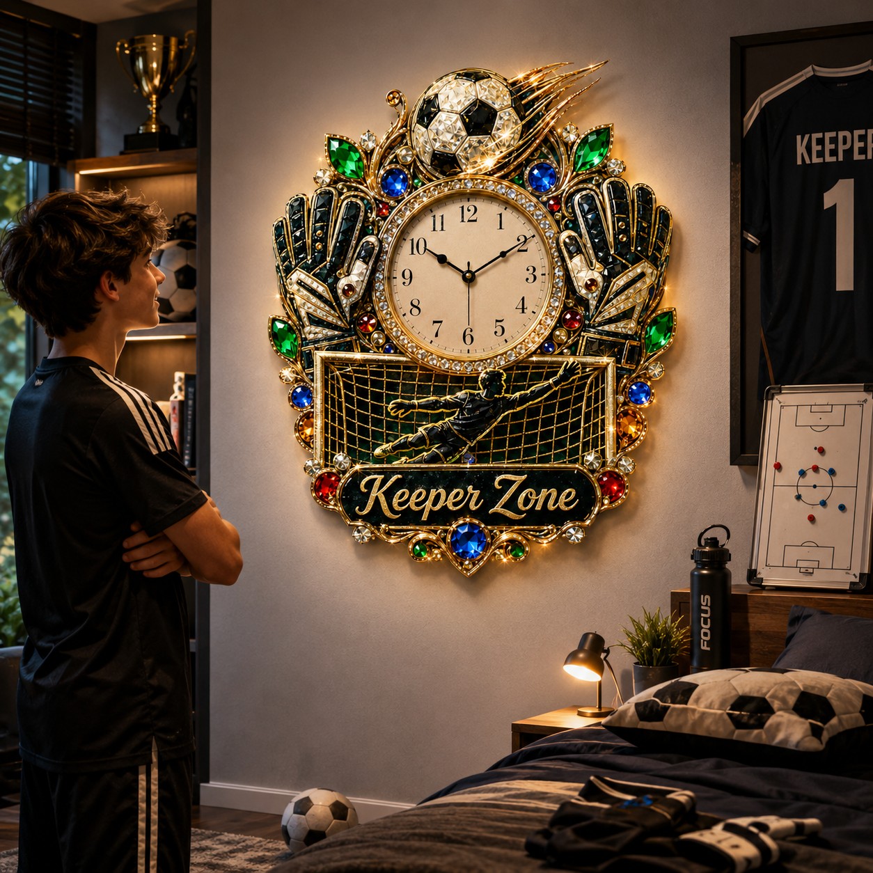 Personalized Goalkeeper Wall Clock with Custom Name — personalized with a custom name