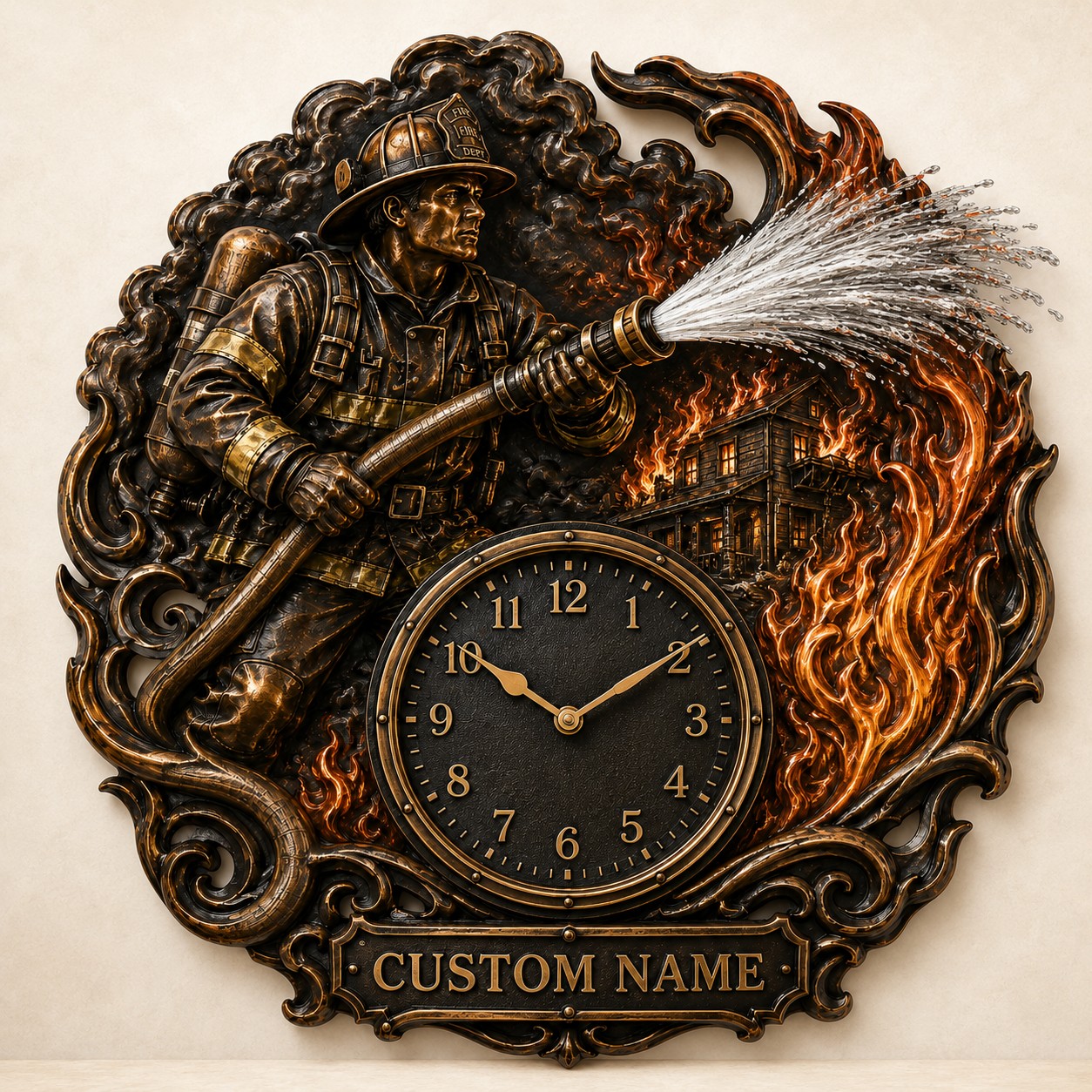 Personalized Fire Station Wall Clock with Custom Name — personalized with a custom name