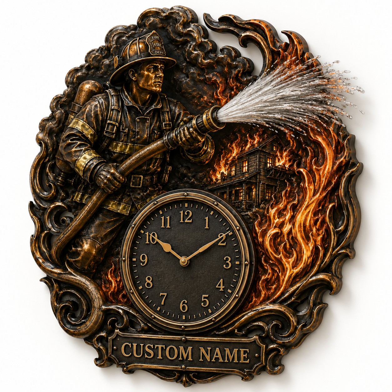 Personalized Fire Station Wall Clock with Custom Name — personalized with a custom name