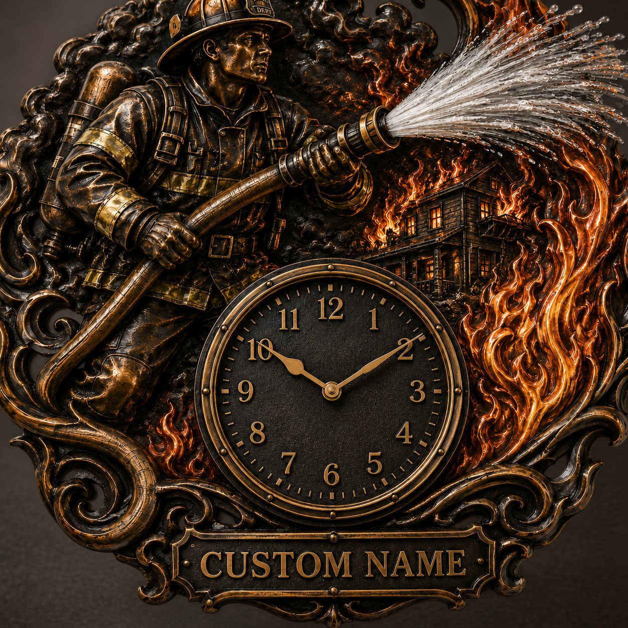 Personalized Fire Station Wall Clock with Custom Name — personalized with a custom name