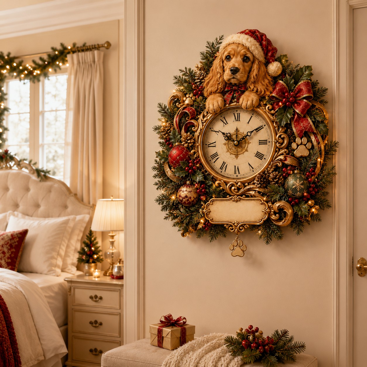 Personalized Christmas Dog Wall Clock, Custom Name Gift for Dog Lovers — personalized with a custom name