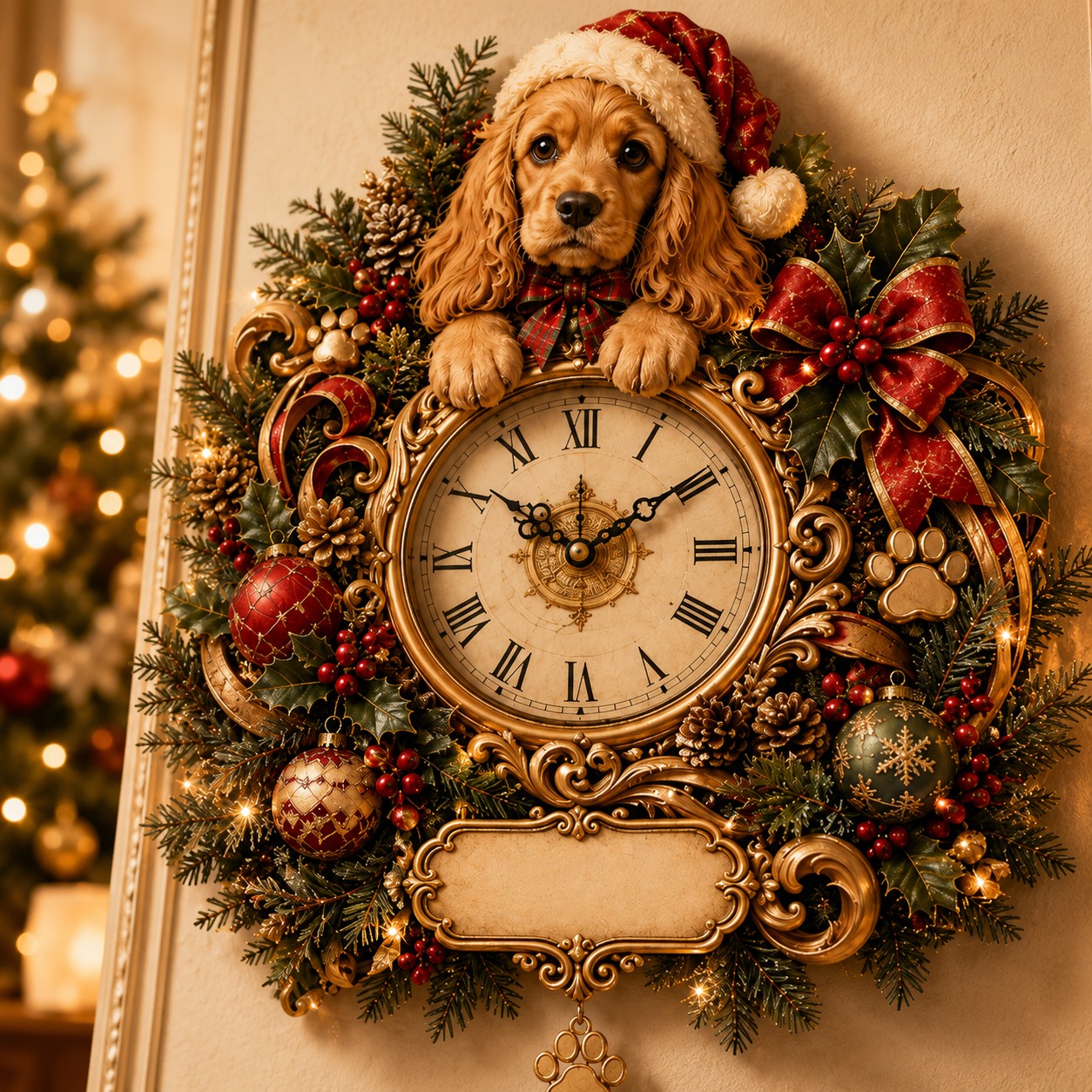 Personalized Christmas Dog Wall Clock, Custom Name Gift for Dog Lovers — personalized with a custom name
