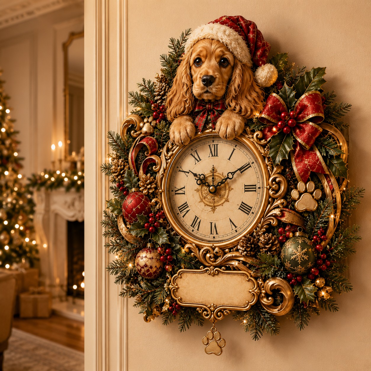 Personalized Christmas Dog Wall Clock, Custom Name Gift for Dog Lovers — personalized with a custom name