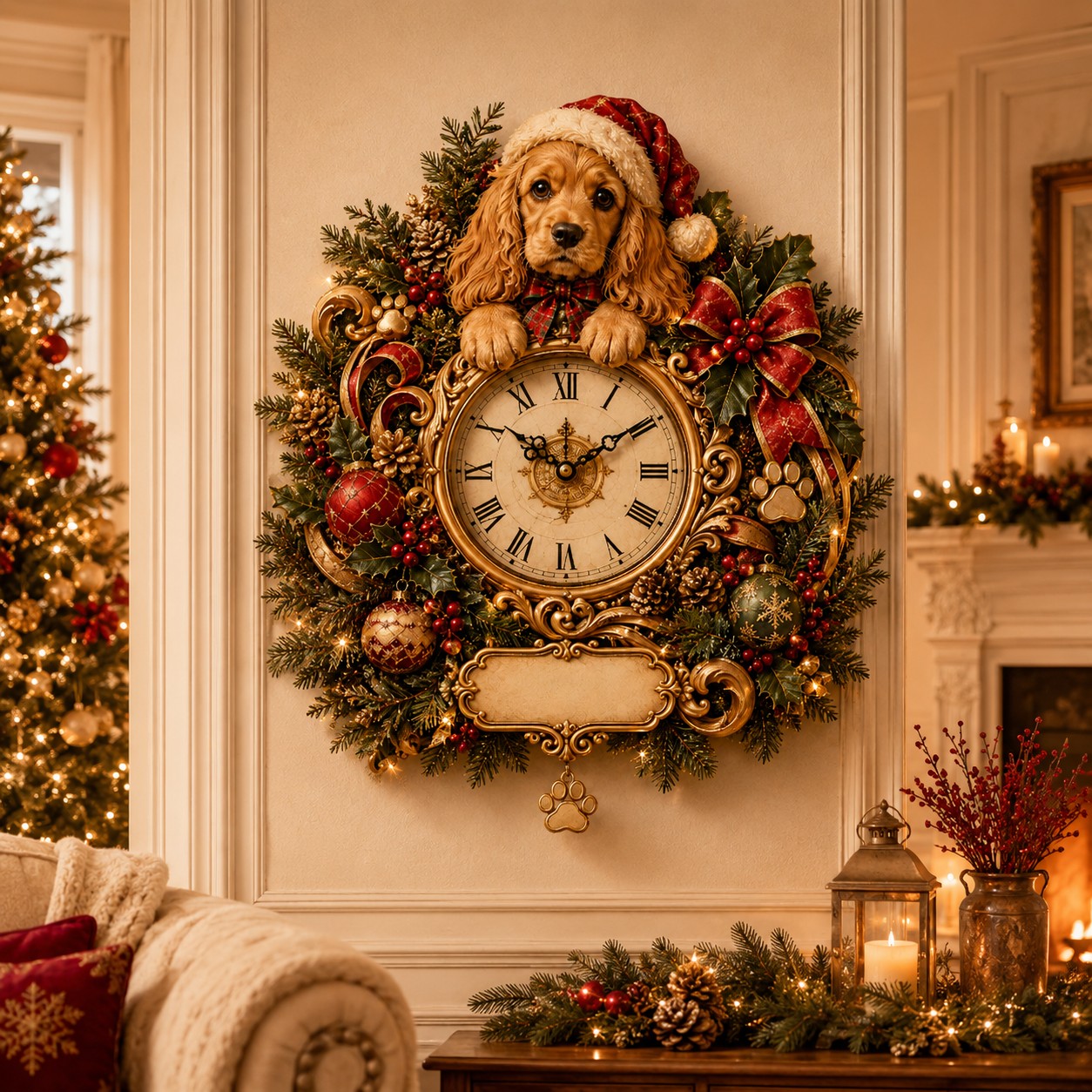 Personalized Christmas Dog Wall Clock, Custom Name Gift for Dog Lovers — personalized with a custom name