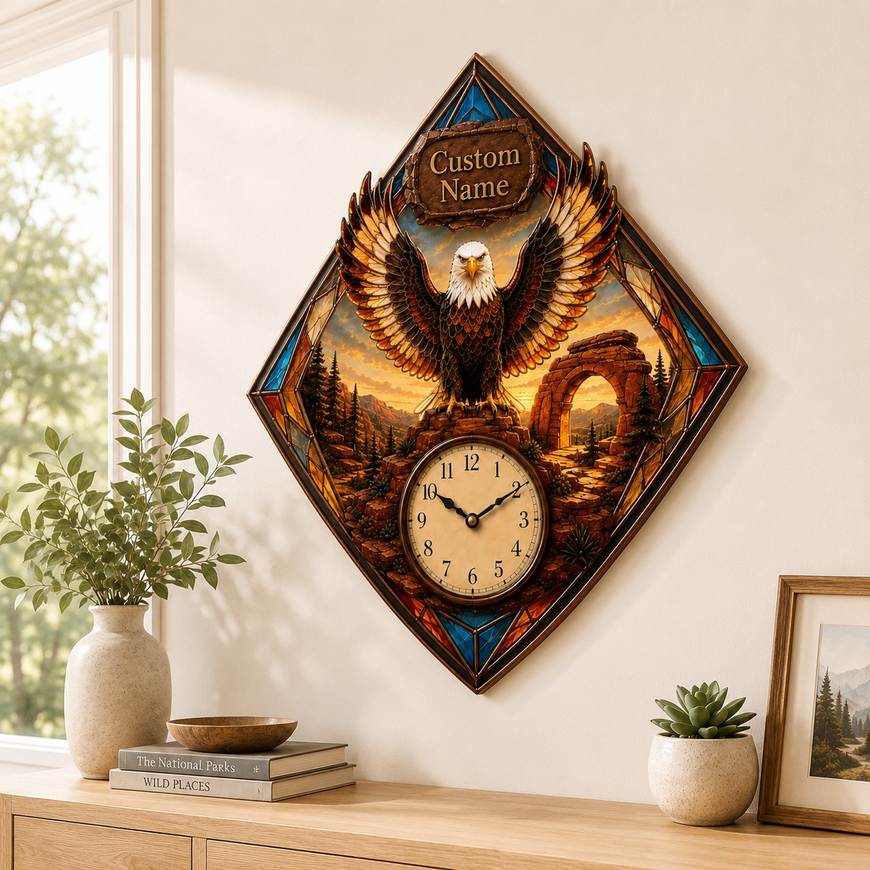Personalized Bald Eagle Enthusiasts Wall Clock with Custom Name — personalized with a custom name