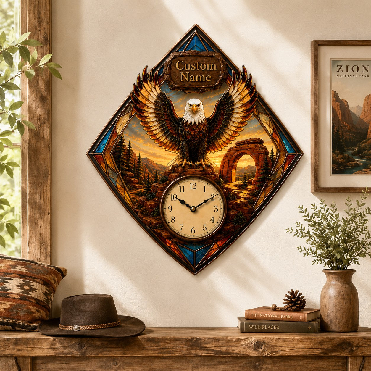 Personalized Bald Eagle Enthusiasts Wall Clock with Custom Name — personalized with a custom name