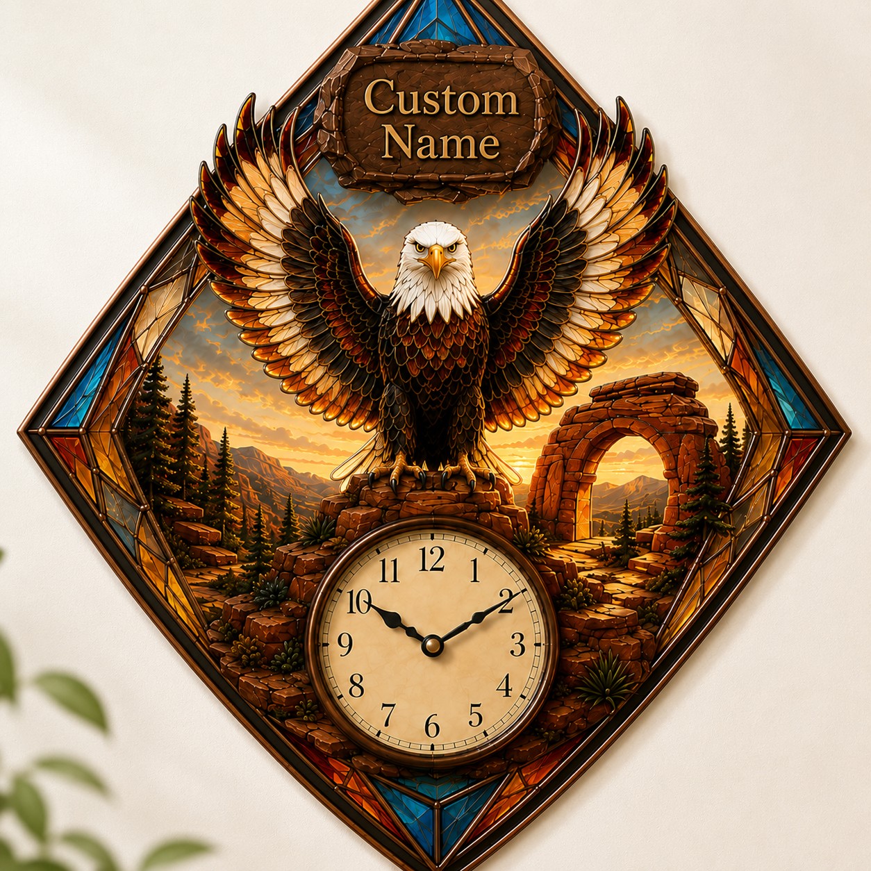 Personalized Bald Eagle Enthusiasts Wall Clock with Custom Name — personalized with a custom name
