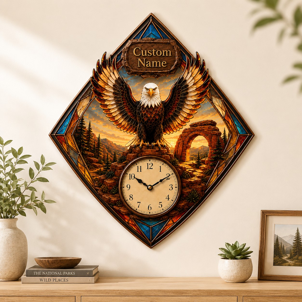 Personalized Bald Eagle Enthusiasts Wall Clock with Custom Name — personalized with a custom name