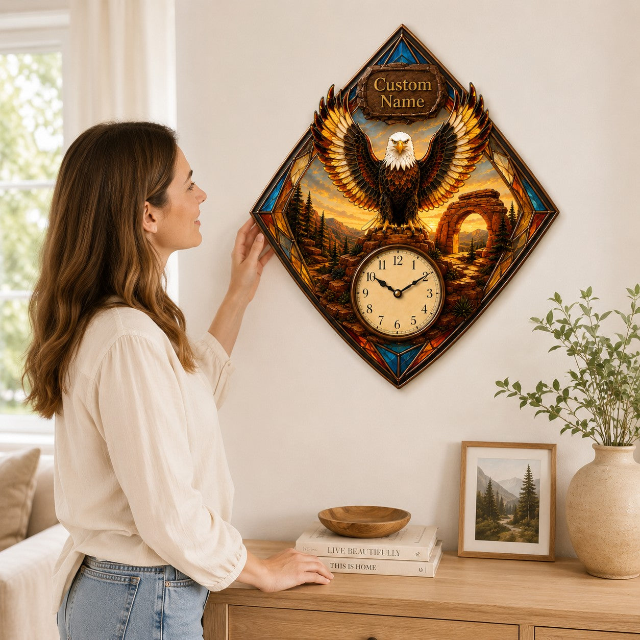 Personalized Bald Eagle Enthusiasts Wall Clock with Custom Name — personalized with a custom name