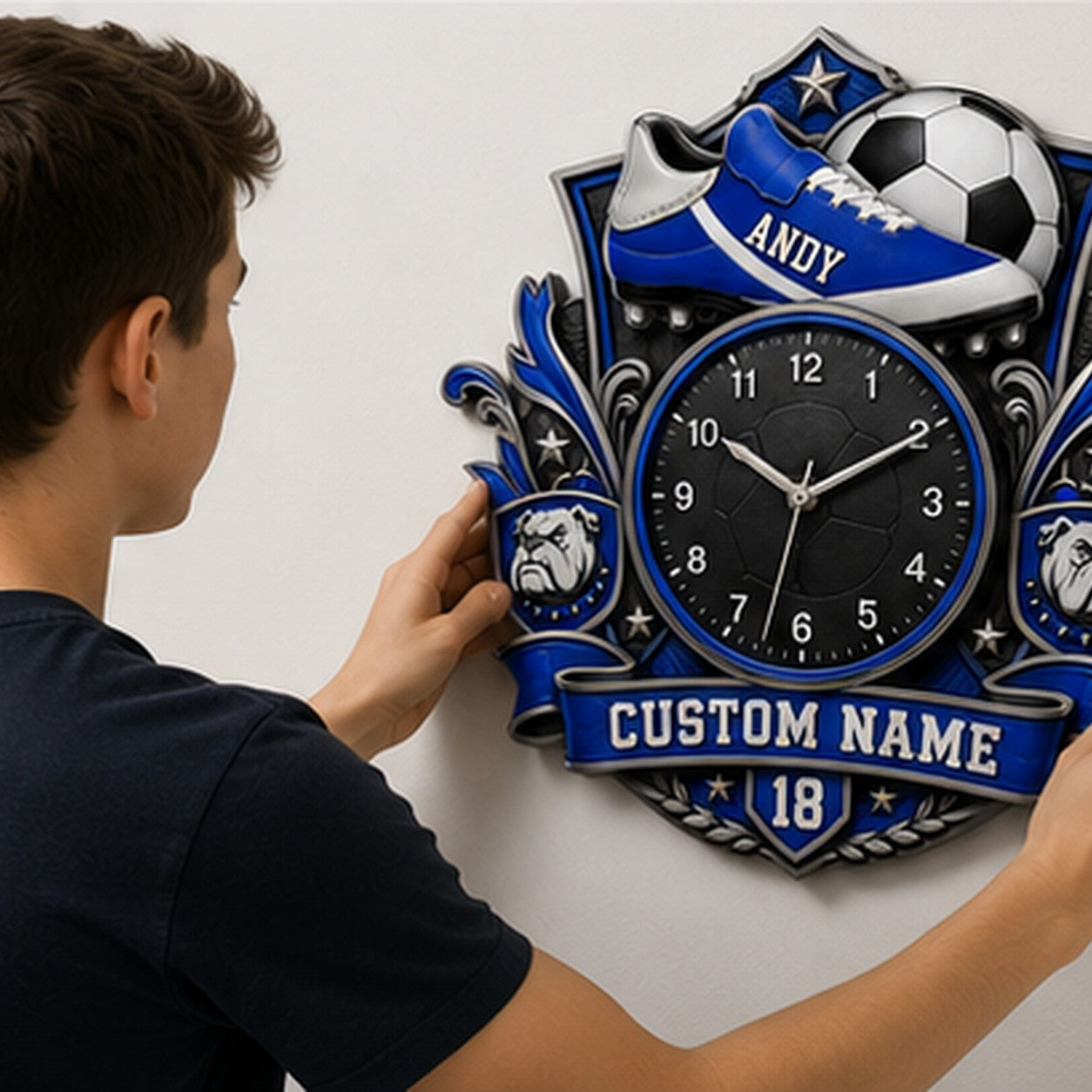 Personalized Football Player Wall Clock with Custom Name — personalized with a custom name