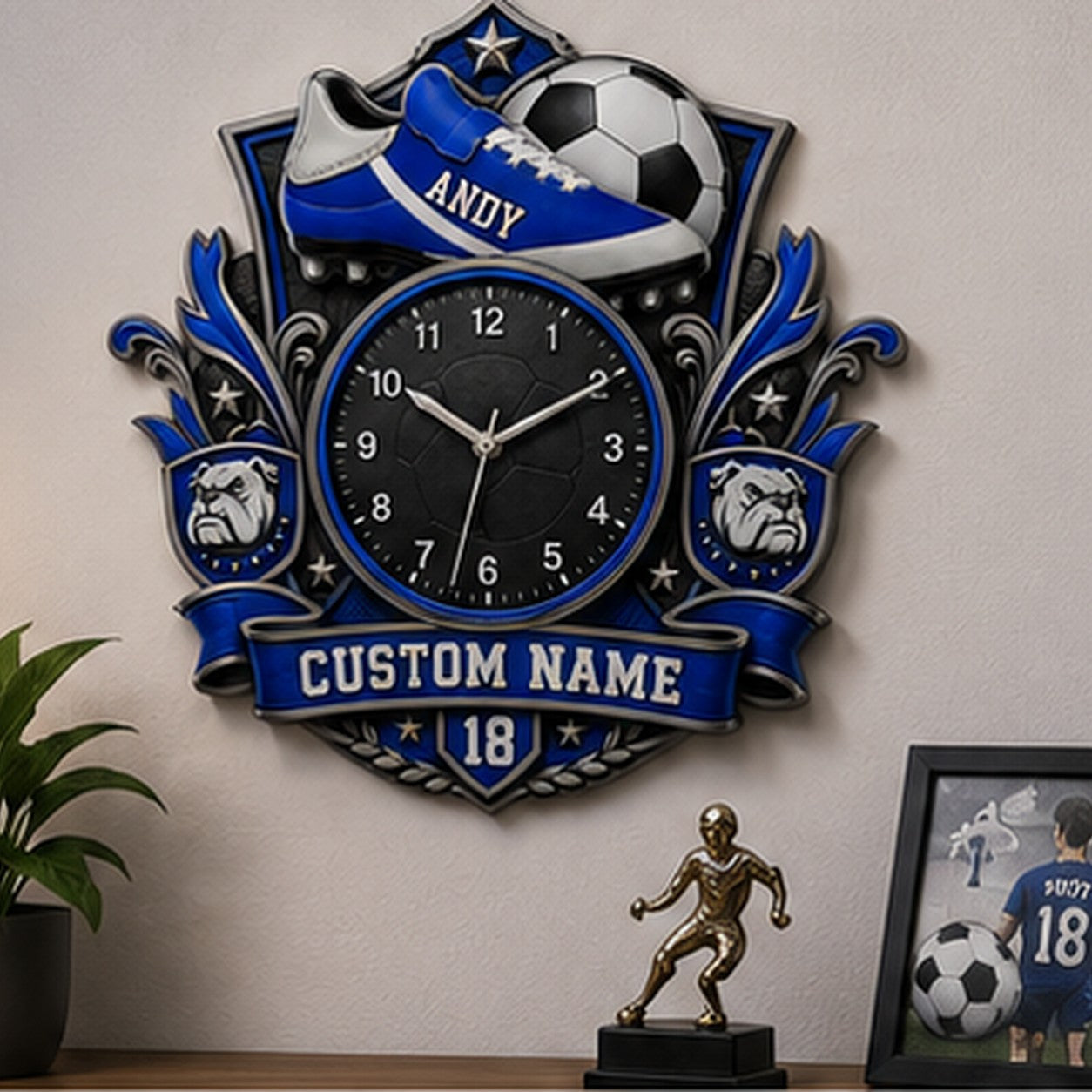 Personalized Football Player Wall Clock with Custom Name — personalized with a custom name