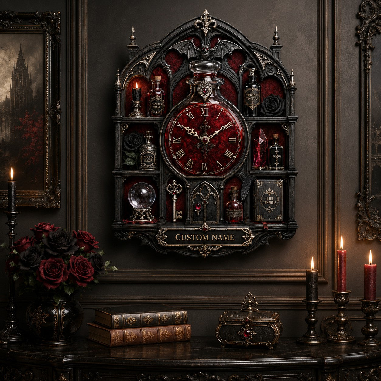 Personalized Gothic Apothecary Wall Clock with Custom Name — personalized with a custom name