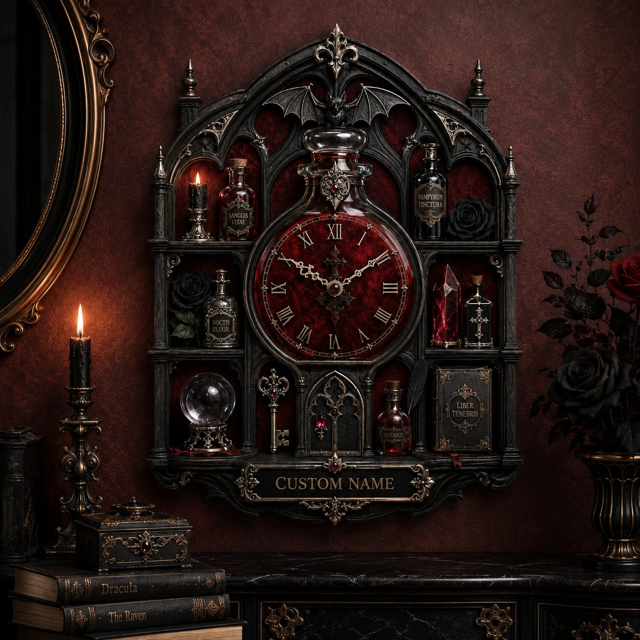 Personalized Gothic Apothecary Wall Clock with Custom Name — personalized with a custom name
