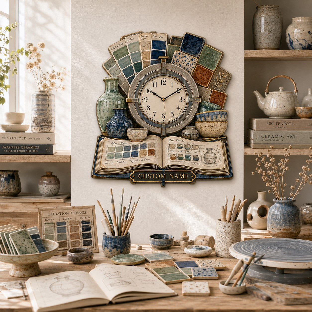 Personalized Artist Book Lovers Wall Clock with Custom Name — personalized with a custom name