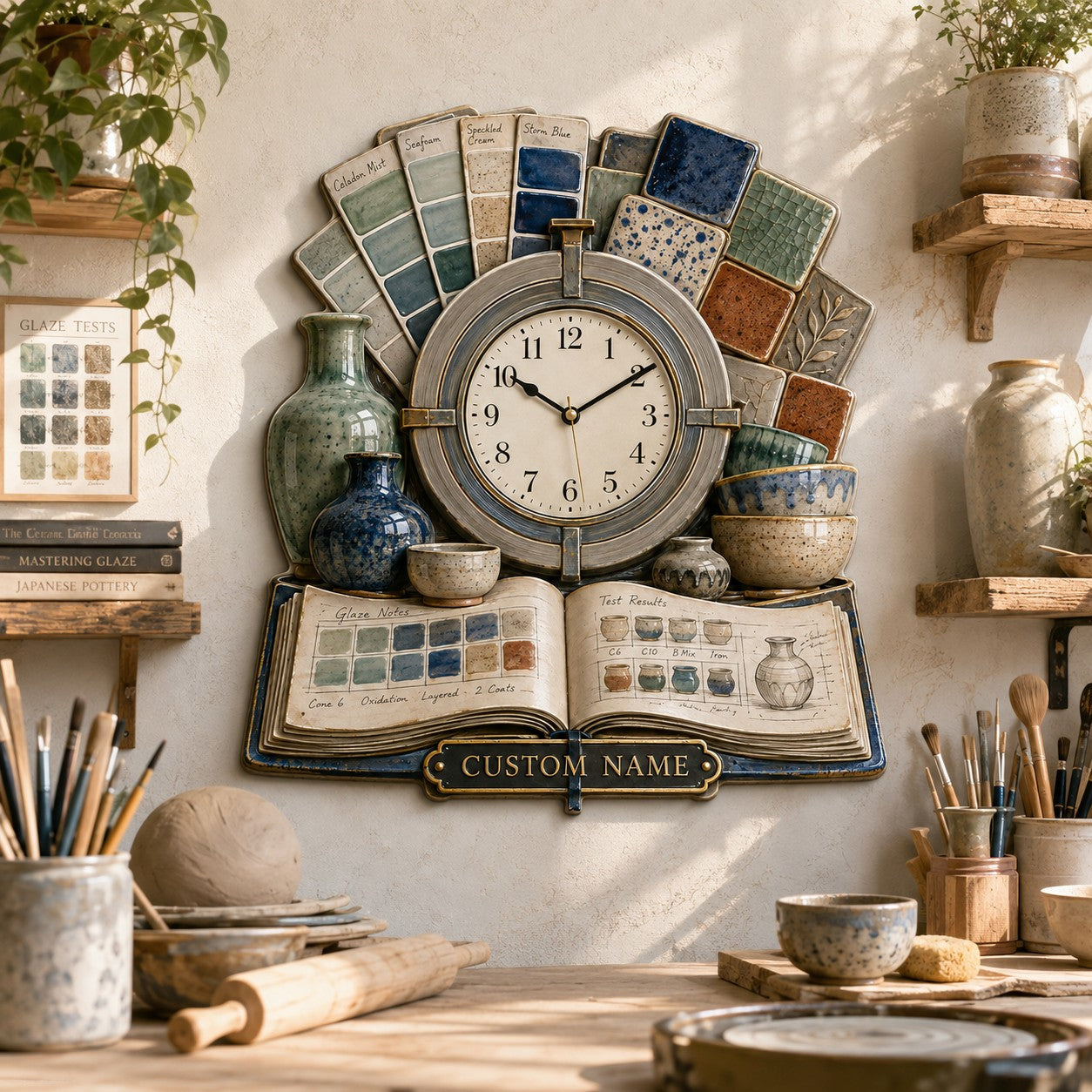 Personalized Artist Book Lovers Wall Clock with Custom Name — personalized with a custom name