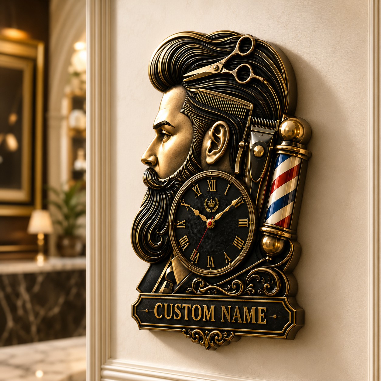 Personalized Barber Shop Wall Clock, Custom Name Gift for Barbers — personalized with a custom name