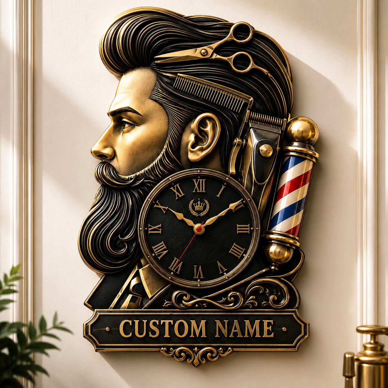 Personalized Barber Shop Wall Clock, Custom Name Gift for Barbers — personalized with a custom name