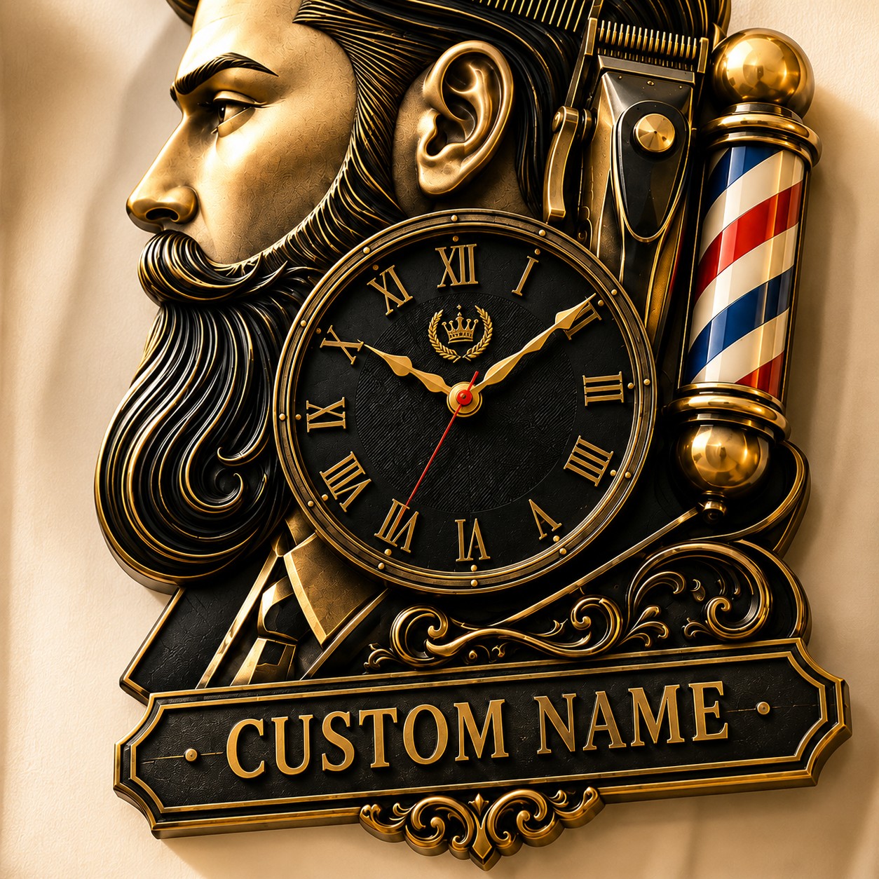 Personalized Barber Shop Wall Clock, Custom Name Gift for Barbers — personalized with a custom name