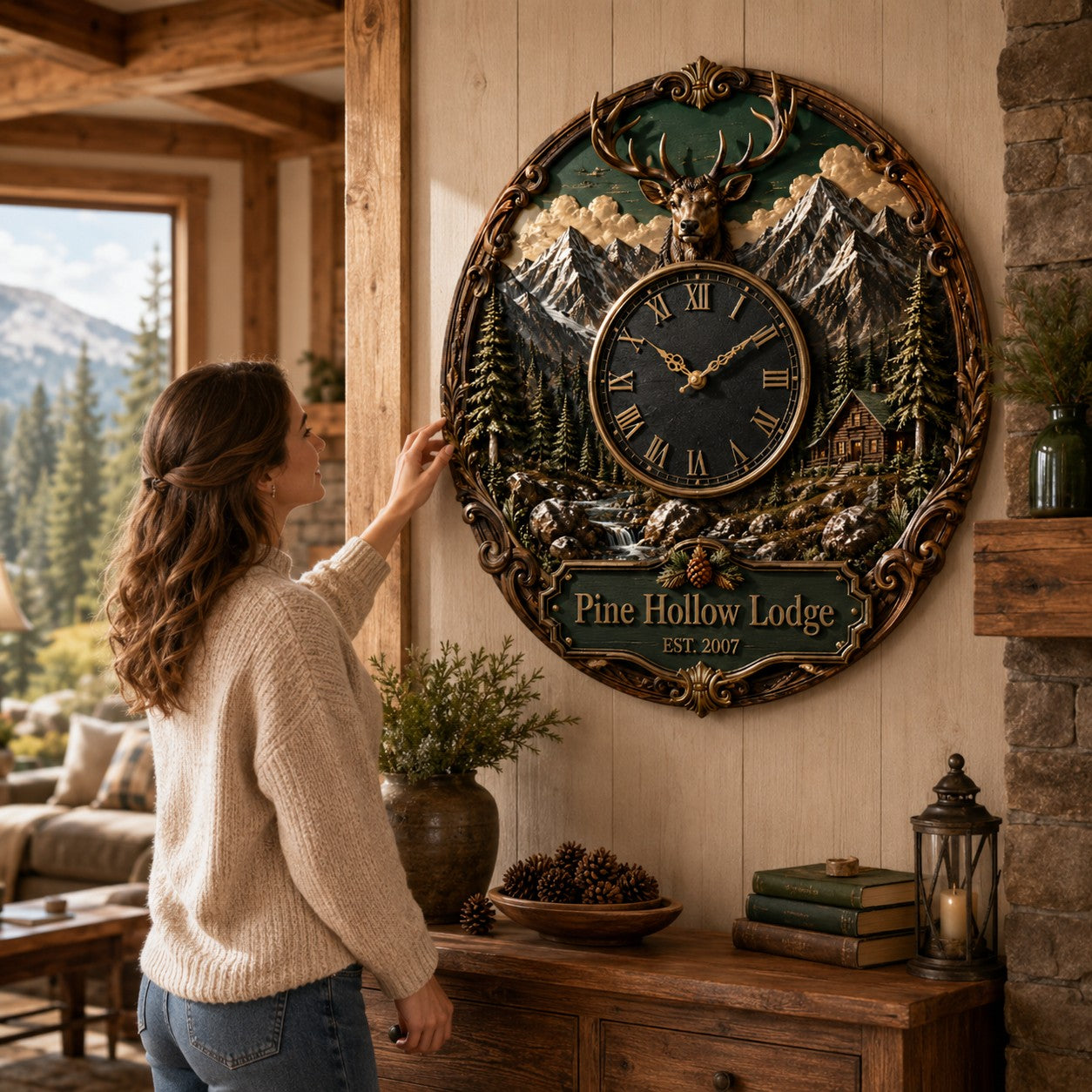 Personalized Deer Wall Clock with Custom Name — personalized with a custom name
