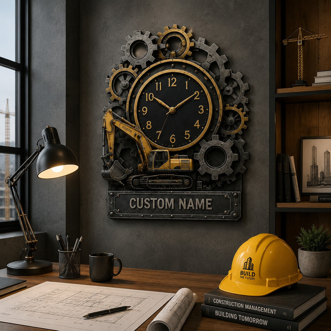 Personalized Construction Professionals Wall Clock with Custom Name — personalized with a custom name