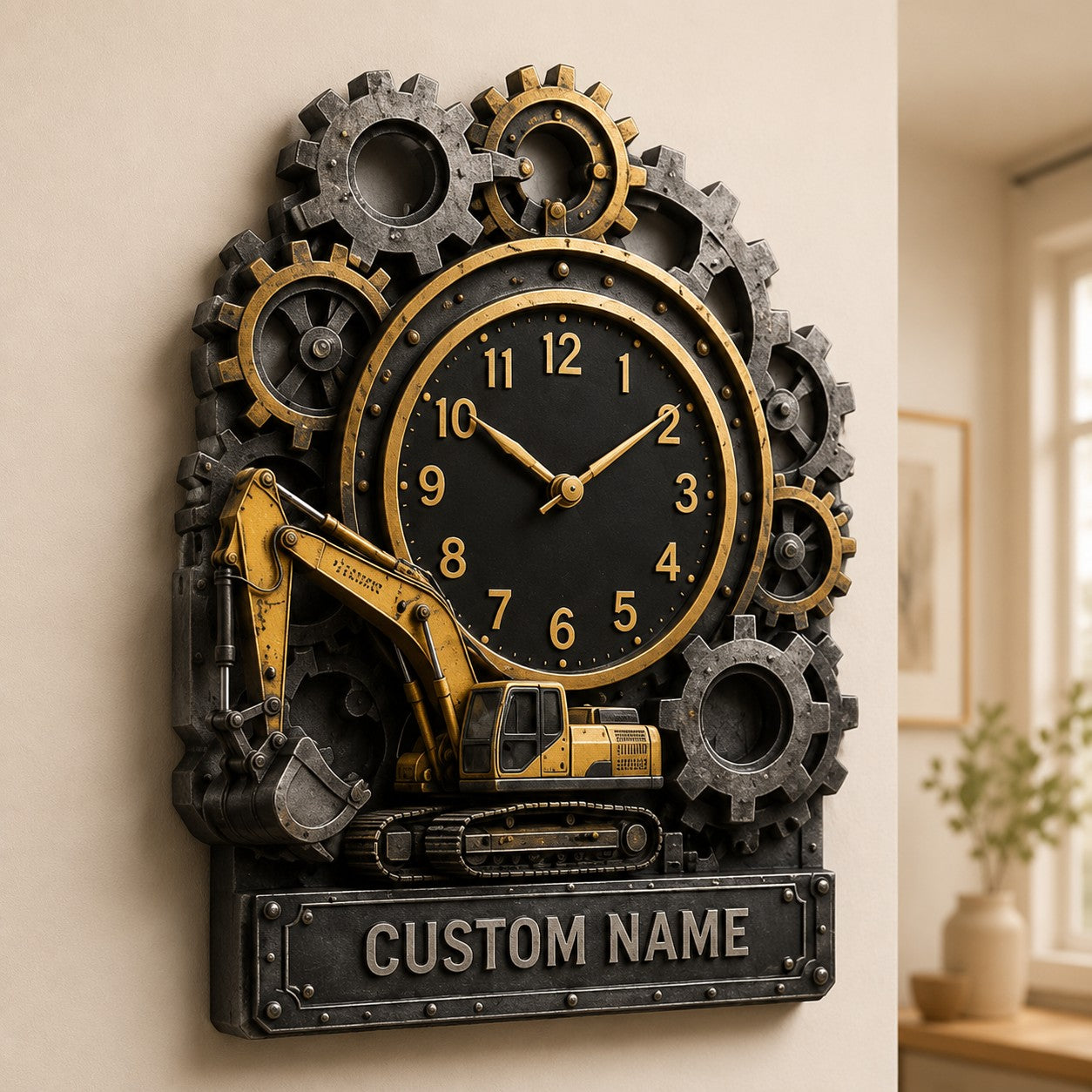 Personalized Construction Professionals Wall Clock with Custom Name — personalized with a custom name