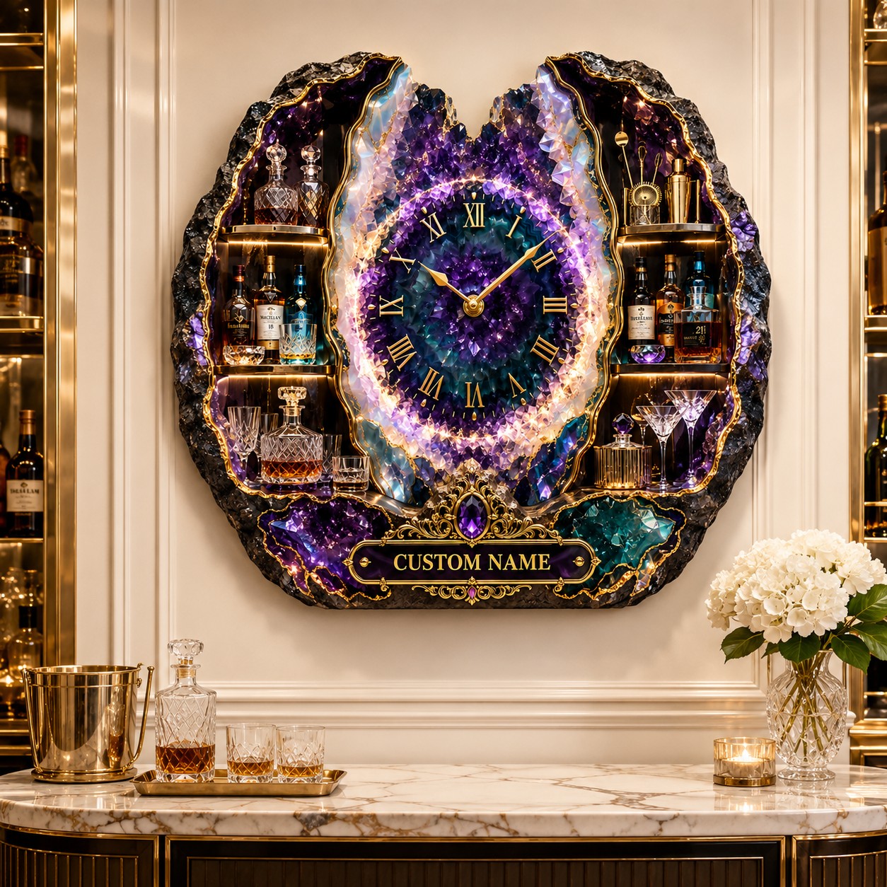 Personalized Geode Bar Wall Clock with Custom Name — personalized with a custom name