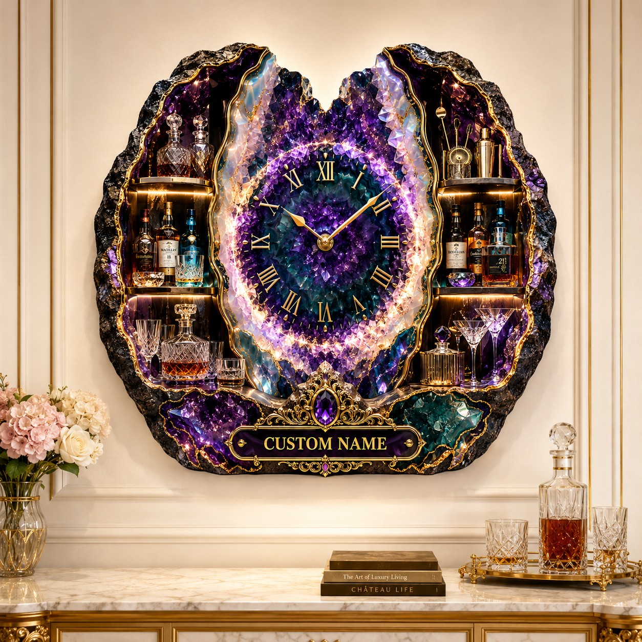 Personalized Geode Bar Wall Clock with Custom Name — personalized with a custom name