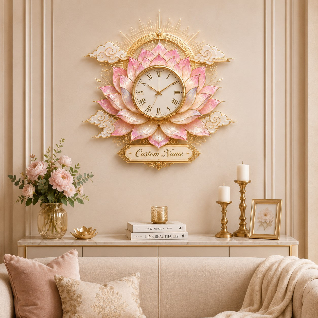 Personalized Lotus Lovers Wall Clock with Custom Name — personalized with a custom name