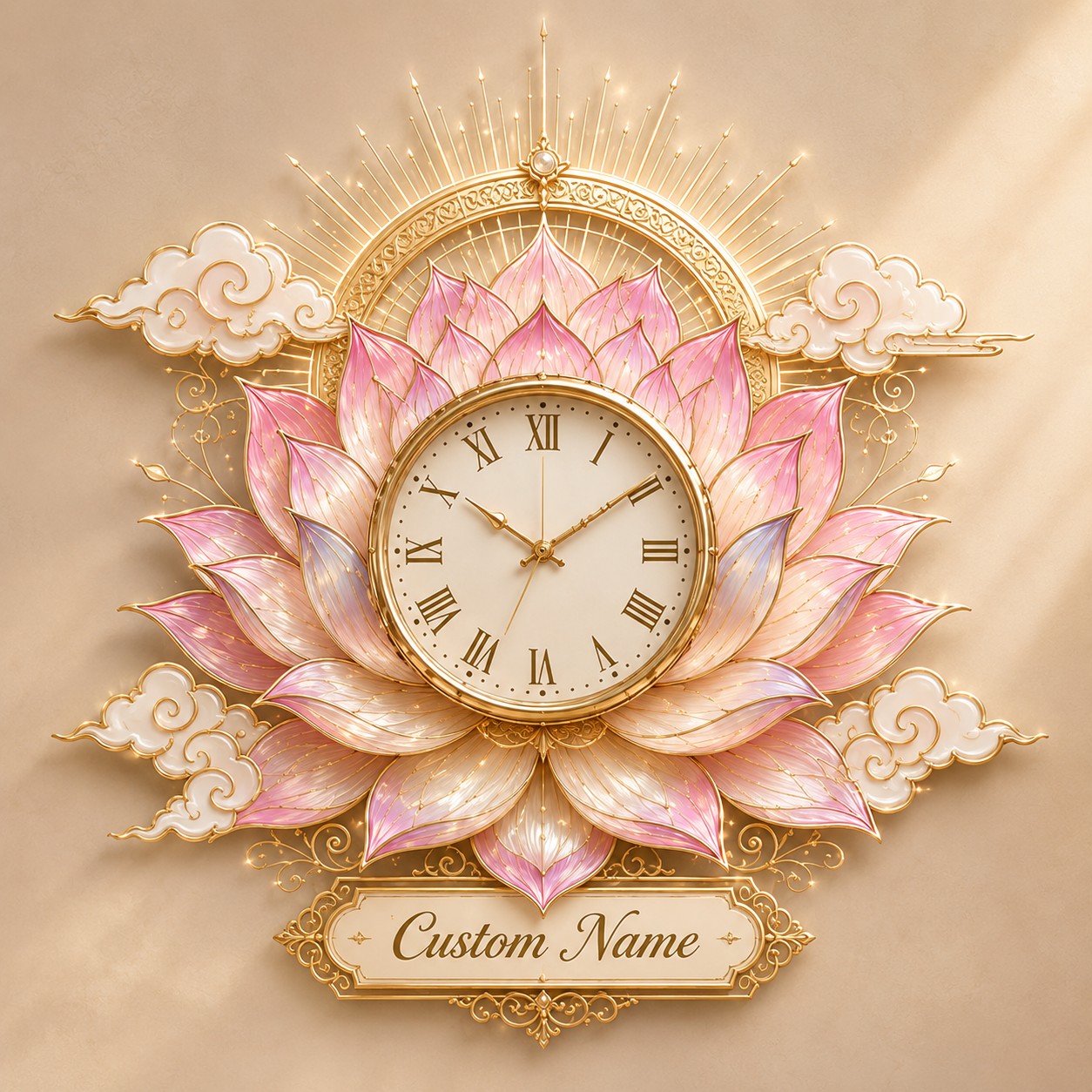 Personalized Lotus Lovers Wall Clock with Custom Name — personalized with a custom name